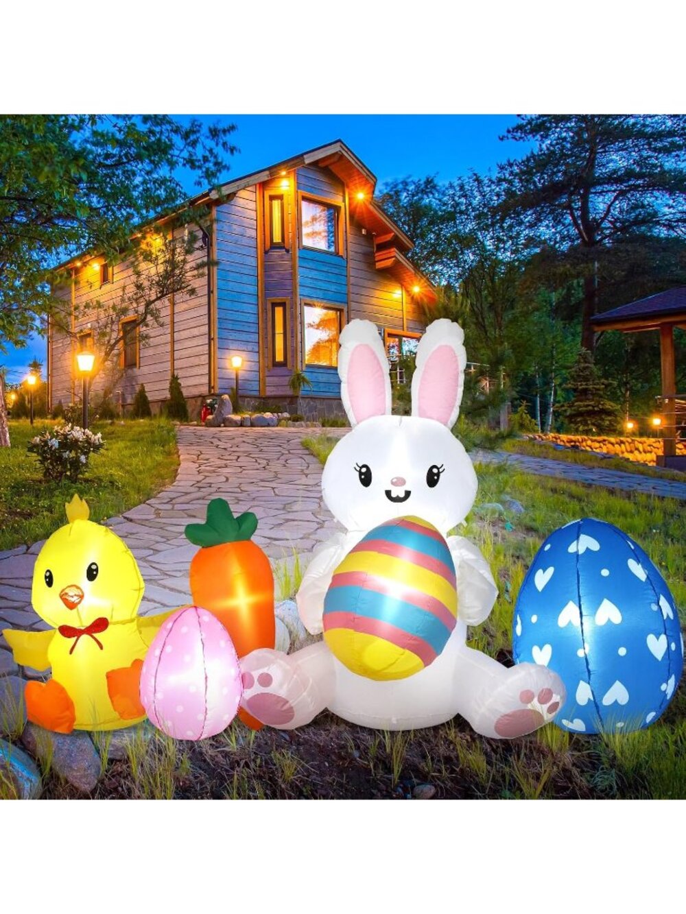 🎃 Easter Rabbit Yellow Chick Inflatables Outdoor Decorations Built in LED Light